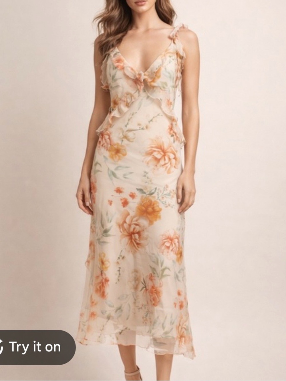 Christian Lacroix Floral Ruffle V-Neck Midi Dress Size Small Romantic Wedding